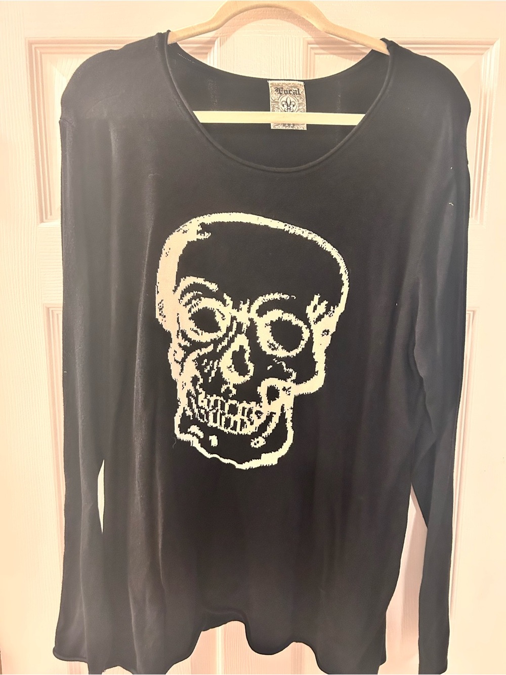 Vocal Black Crewneck Sweater with Cream Skull Graphic